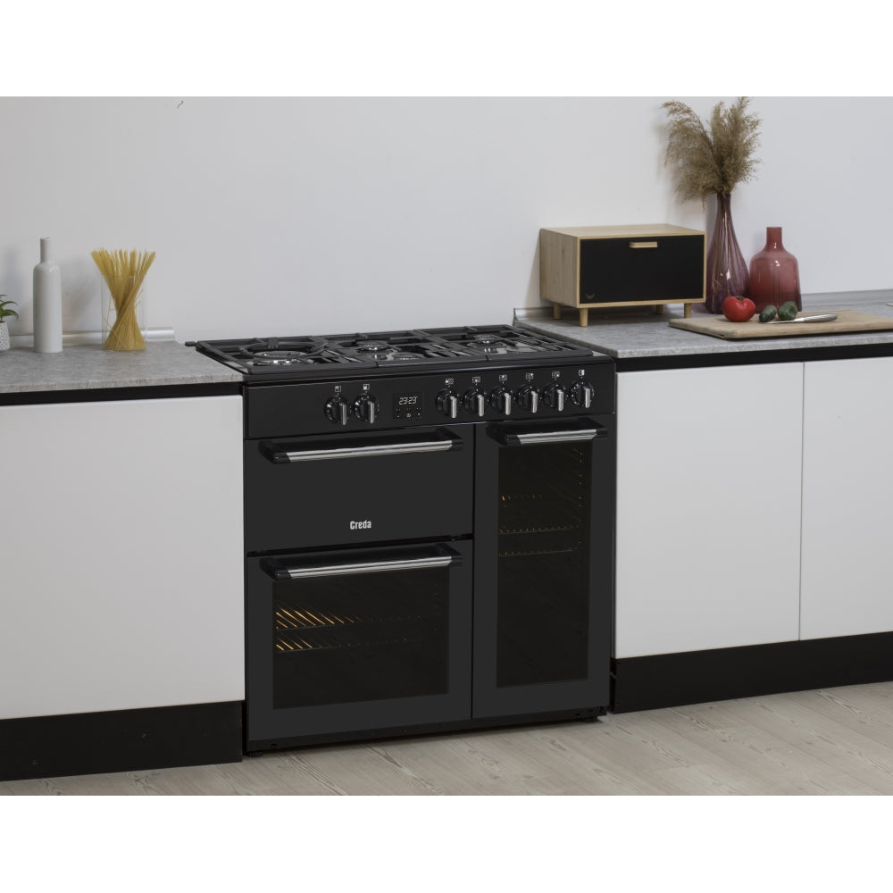 Creda C90RCDFCBL 90cm Contemporary Dual Fuel Range Cooker Black