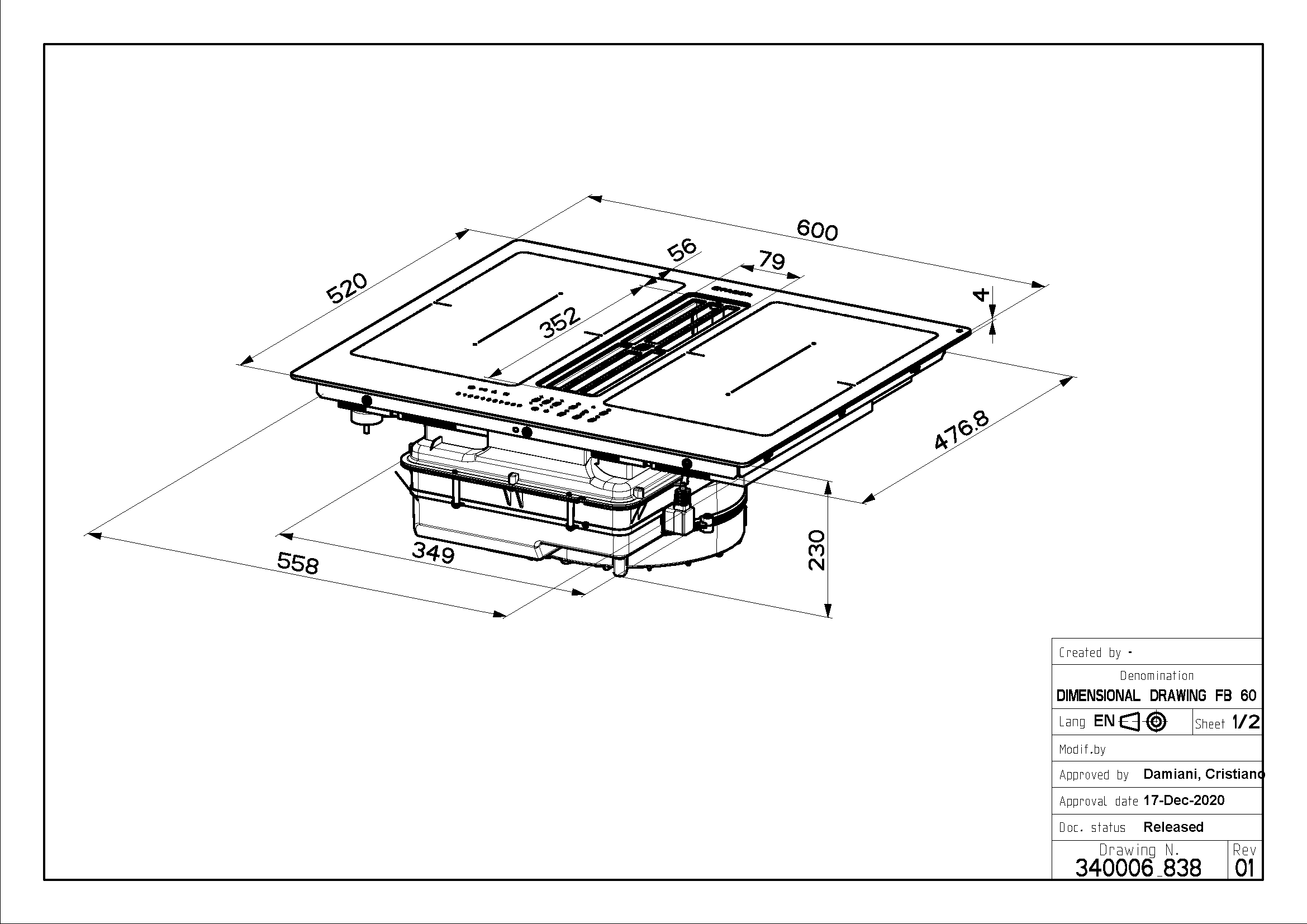 Faber Galileo A600 Induction Hob 60cm 4 Zone Integrated Extractor GRADE B