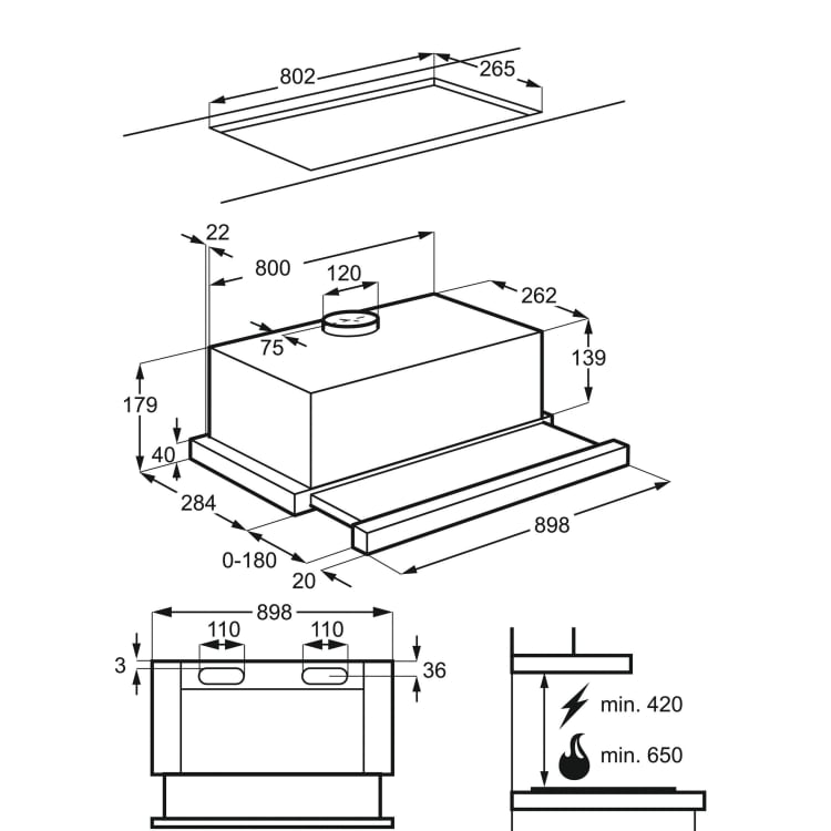 AEG DPB3932S Canopy Hood 90cm Integrated in Stainless Steel