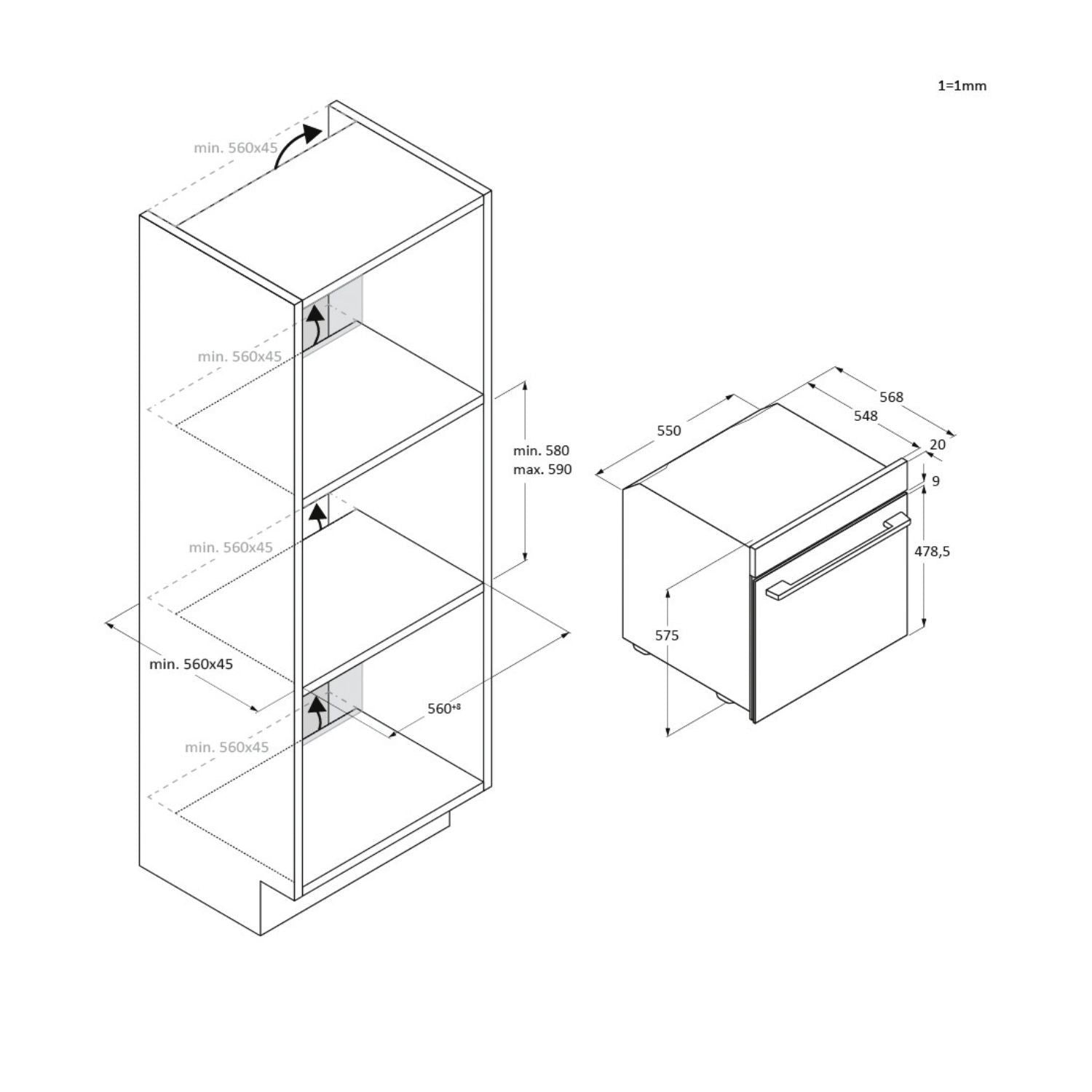Hoover HO6H5B3HTX Built in Single Electric Oven in Satin Steel