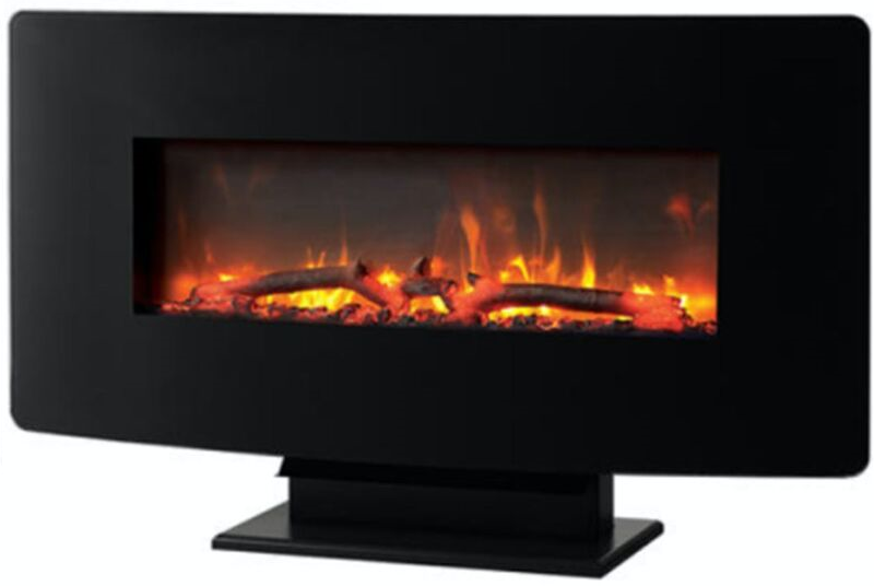 Cata ICONCV1067BK 111.7cm Pedestal / Wall Mounted Curva Electric Fire in Black with Remote