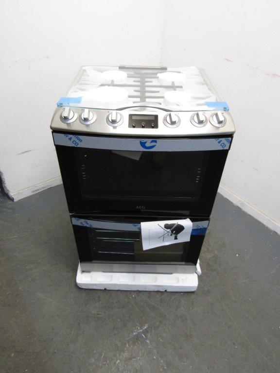 AEG CGB6131ACM Gas Cooker 60cm Double Oven Electric Grill Stainless Steel GRADE A