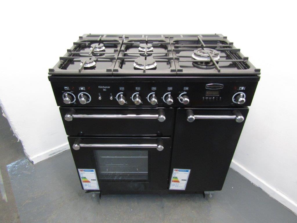 Rangemaster Kitchener 90FSD Range Cooker 90cm Dual Fuel in Black GRADE B