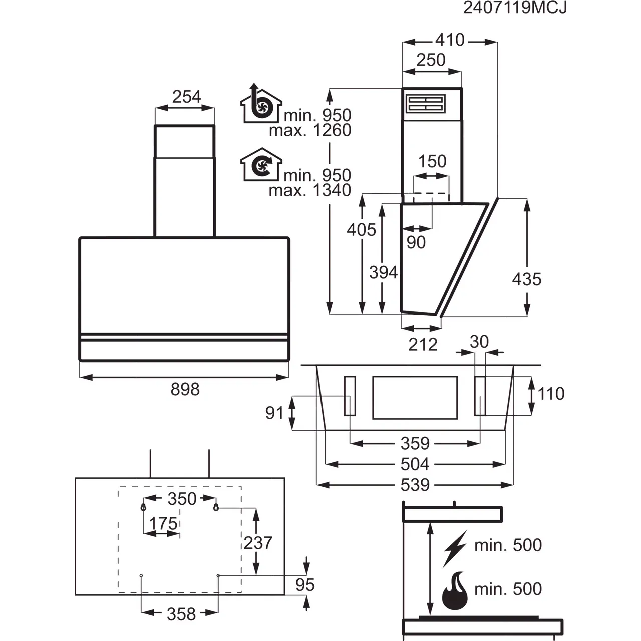 AEG NDV8791CT AuroraTech Cooker Hood 90cm Matt Black
