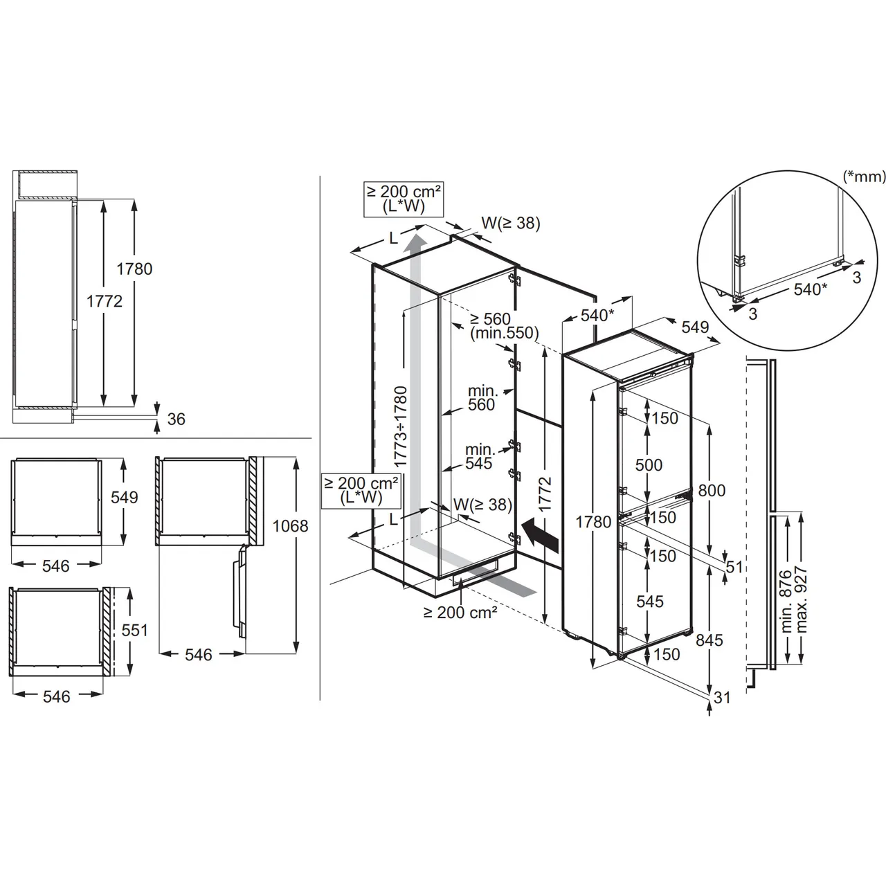 AEG OSC7T185ES Fridge Freezer Fully Integrated 50:50 Sliding Hinge