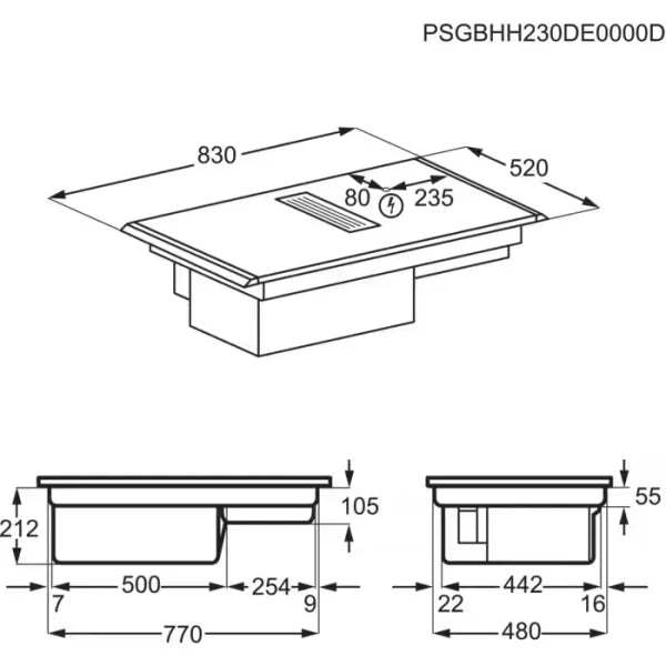 AEG NCP84C01AZ 83cm Induction Hob with Integrated Hood in Matt Black