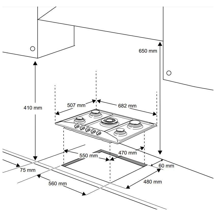 Rangemaster RMBH70HPNGSS Gas Hob 70cm 5 Burner Stainless Steel