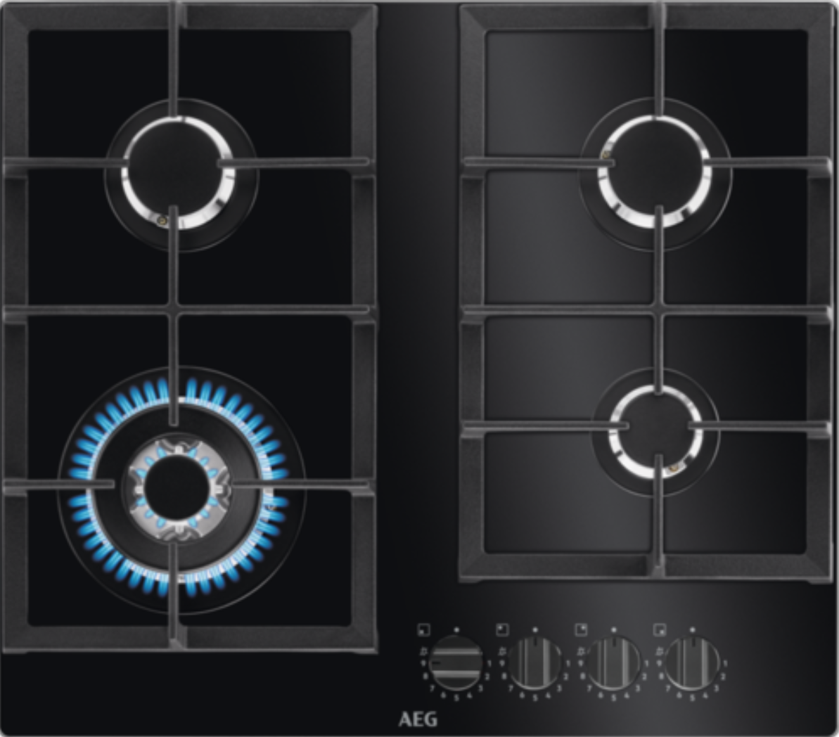 AEG HKB64420NB Gas Hob on Glass 60cm Flamelight 4 Burner in Black