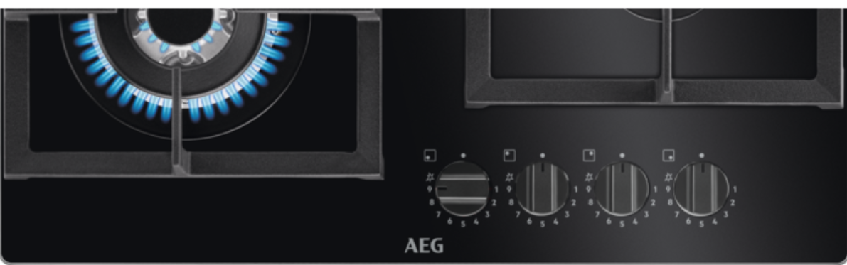 AEG HKB64420NB Gas Hob on Glass 60cm Flamelight 4 Burner in Black