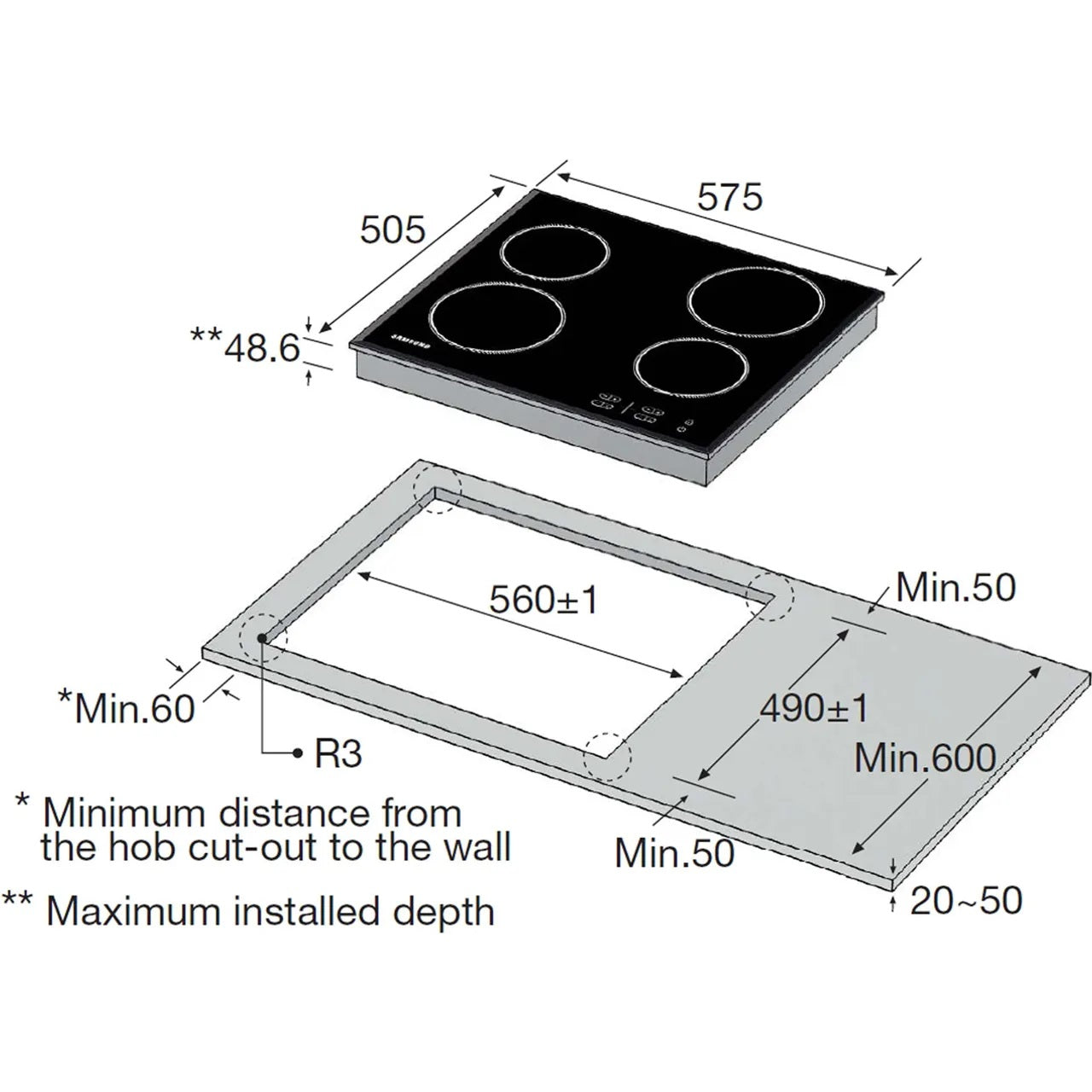 Samsung C61R2AEE Ceramic Hob 60cm 4 Zone in Black