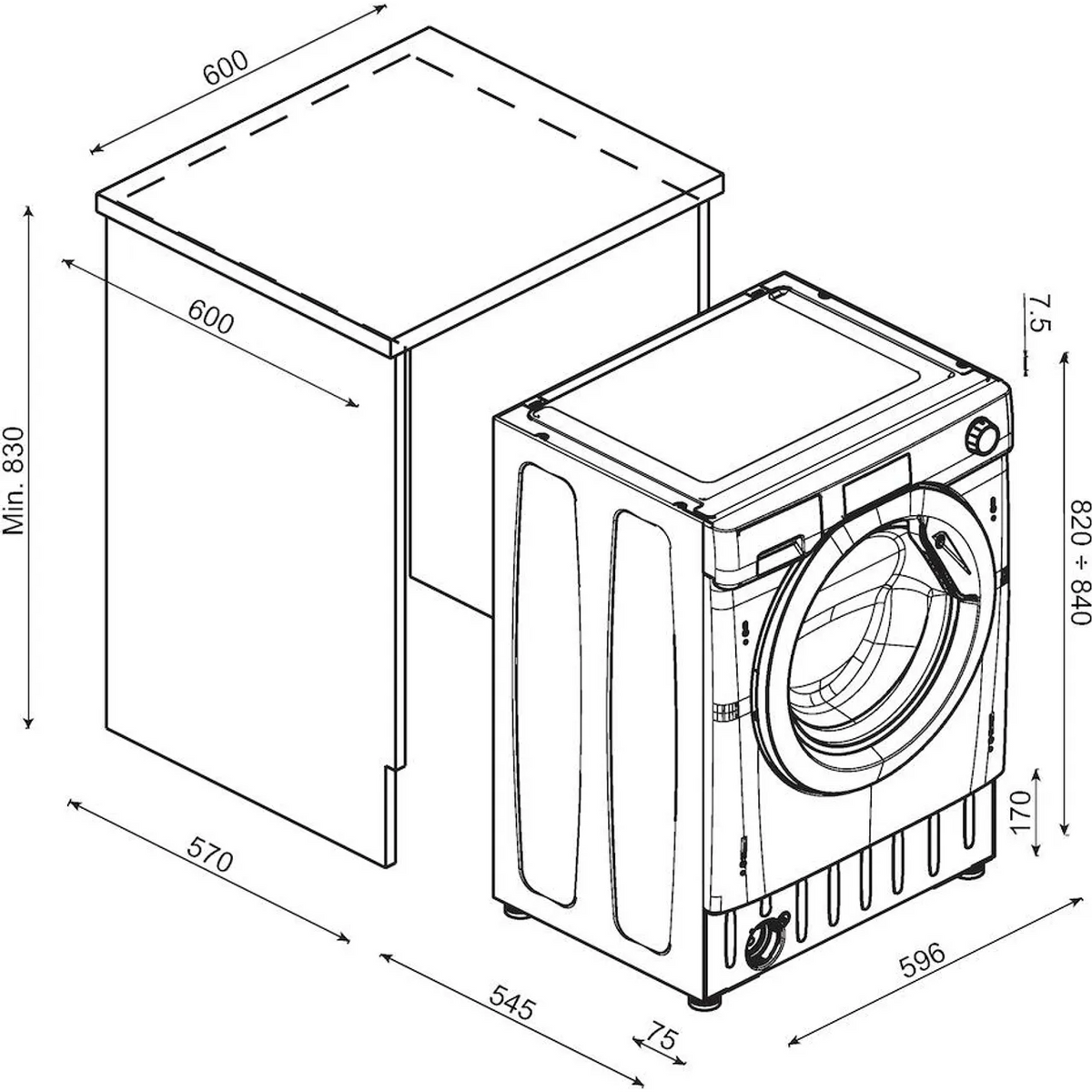 Candy CBW48TWM5J-80 Integrated Washing Machine 8kg 1400rpm White