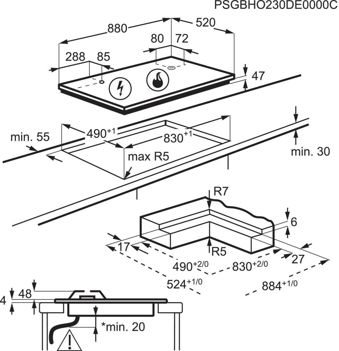 AEG HDB95623NB Mixed Induction & Gas Hob 90cm in Black