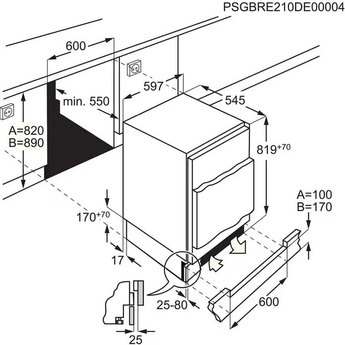 AEG NSK6812EF Integrated Built Under Larder Fridge Fixed Fitting GRADE A