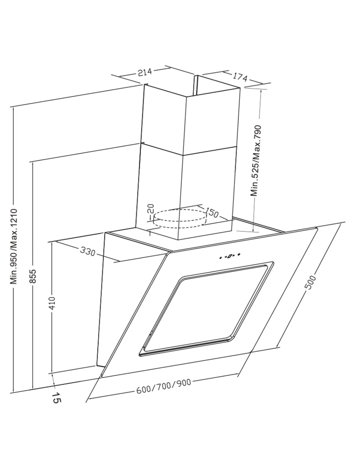 Cata UBHH70BK 70cm Angled Cooker Hood in Black