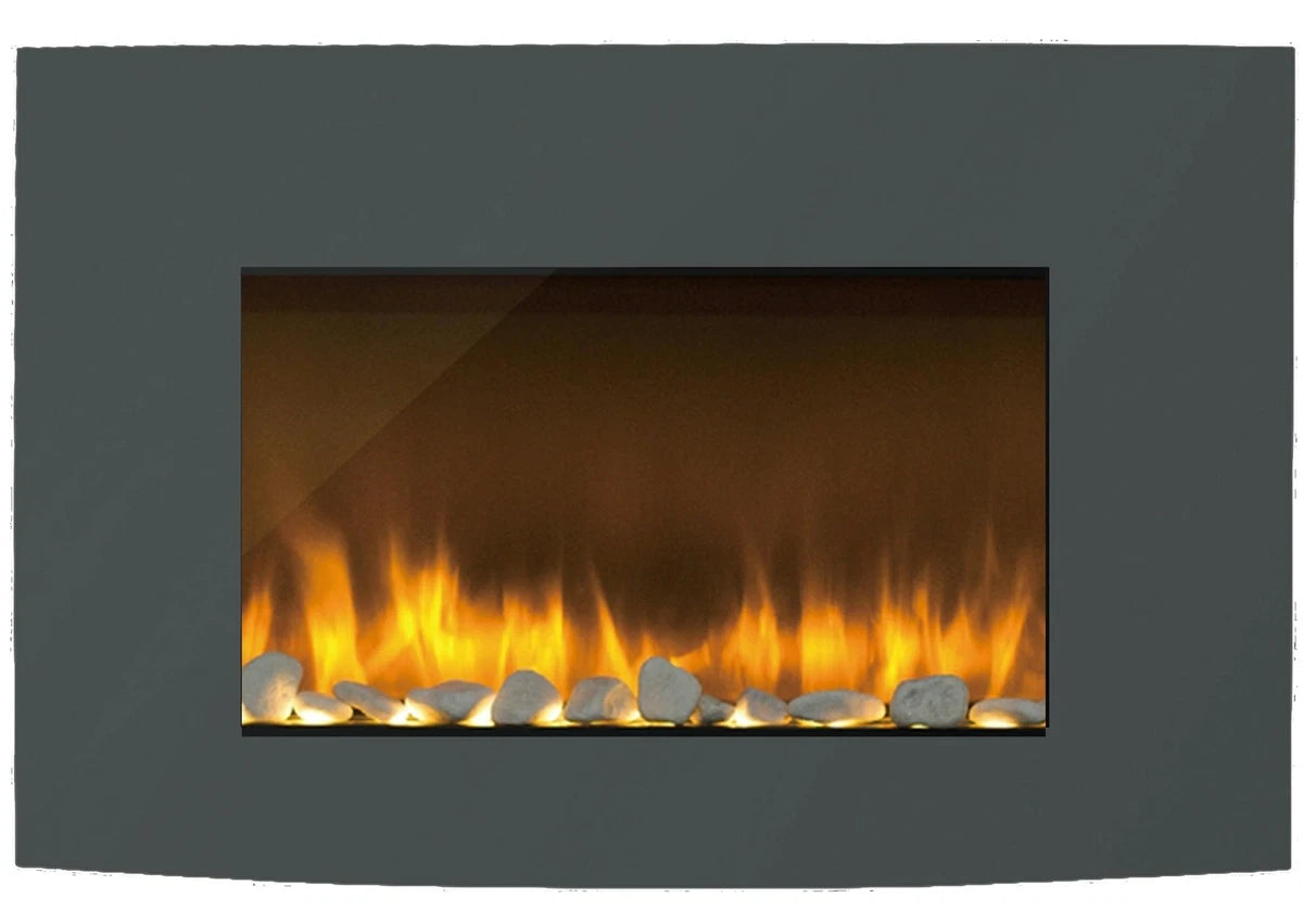 Cata ICONCV890GY 35 Inch Wall Mounted Curva Electric Fireplace Lava Grey with Remote
