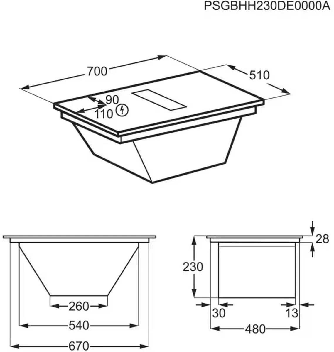 AEG TCH74B01CB 68cm 4 Zone Induction & Integrated Venting Hood Black