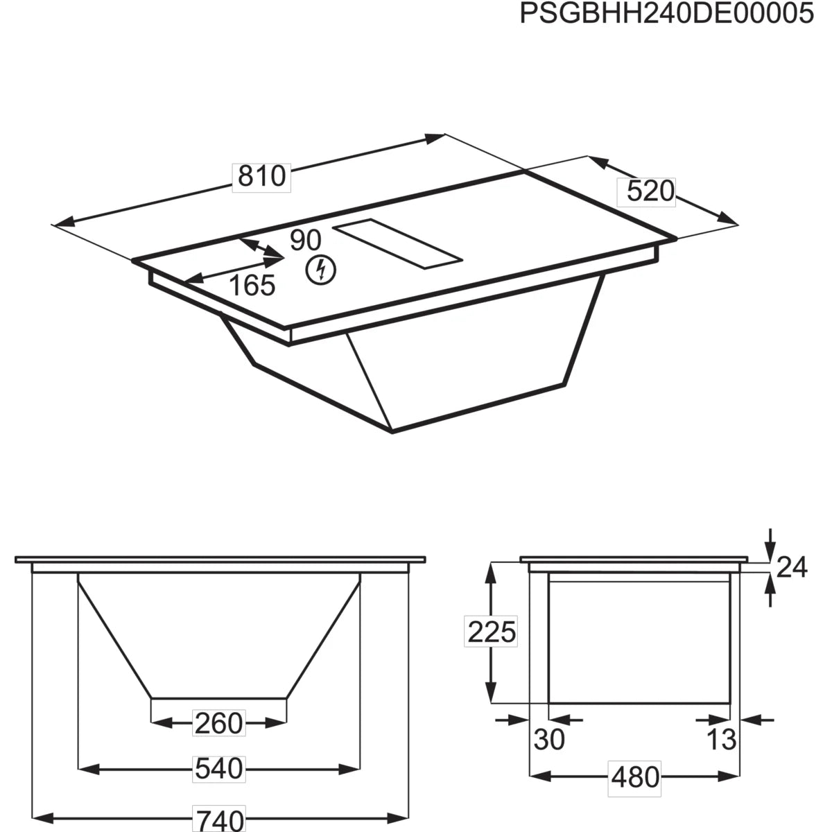 AEG TH84CB03FB Induction Hob + Hood 80cm ComboHob in Black