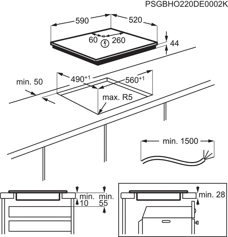 AEG TO64IB00FZ 6000 Bridge Zone Induction Hob  60cm Black