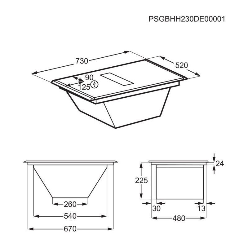 AEG NCH74B01AB 73cm 4 Zone Induction Hob & Recirculating Hood Black GRADE B
