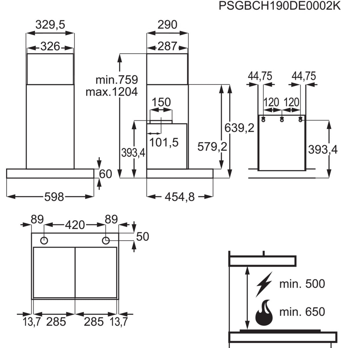 AEG DBE5661HG Cooker Hood 60cm Chimney in Stainless Steel GRADE B