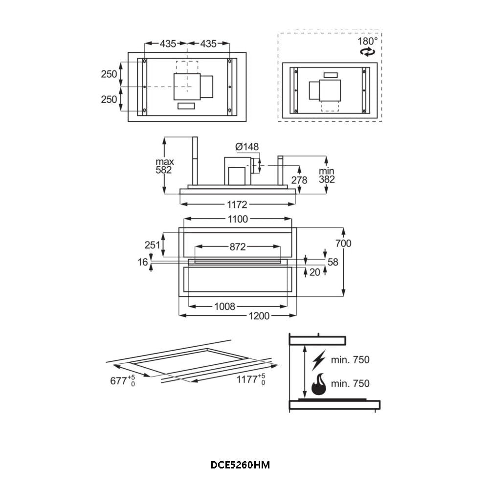 AEG DCE5260HM Ceiling Hood 120cm with Hob2Hood Stainless Steel