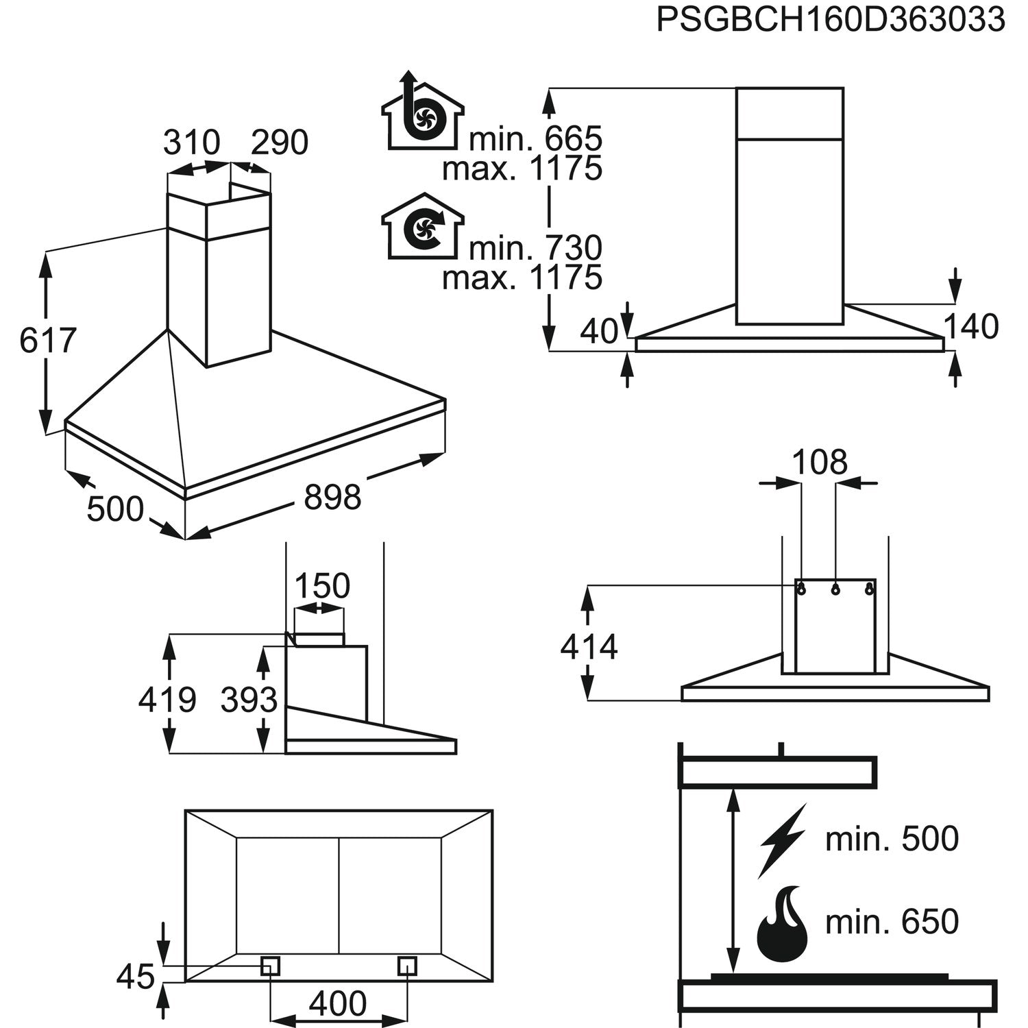 AEG DKB5960HM Chimney Hood 90cm in Stainless Steel GRADE A