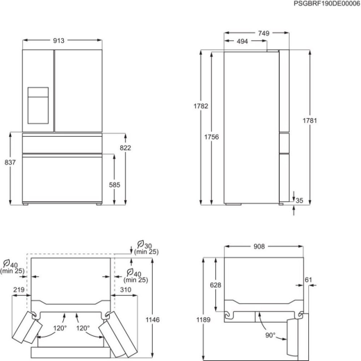 AEG RMB954F9VX Fridge Freezer American Stainless Steel GRADE B