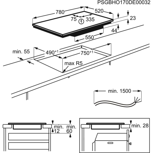 AEG IKE85431FB Induction Hob 5 Zone 80cm Maxisense