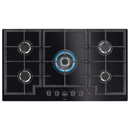 AEG HKB95450NB Gas Hob on Glass 90cm Flamelight in Black