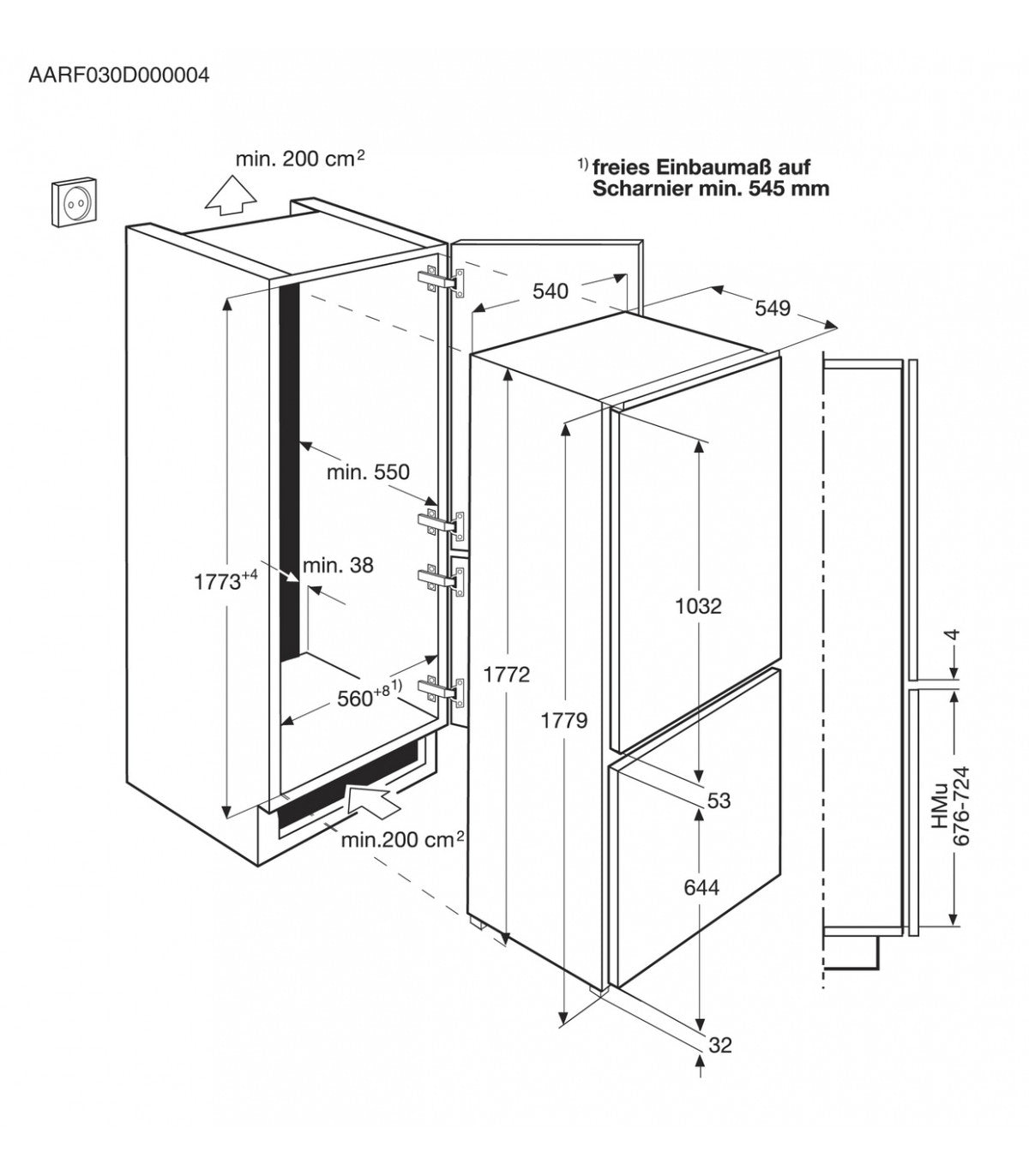 AEG SCE818E6TS Fridge Freezer Fully 70:30 Integrated Frost Free GRADE A