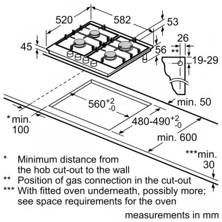 Bosch PCP6A5I90 Gas Hob 4 Burner 60cm in Stainless Steel GRADE B