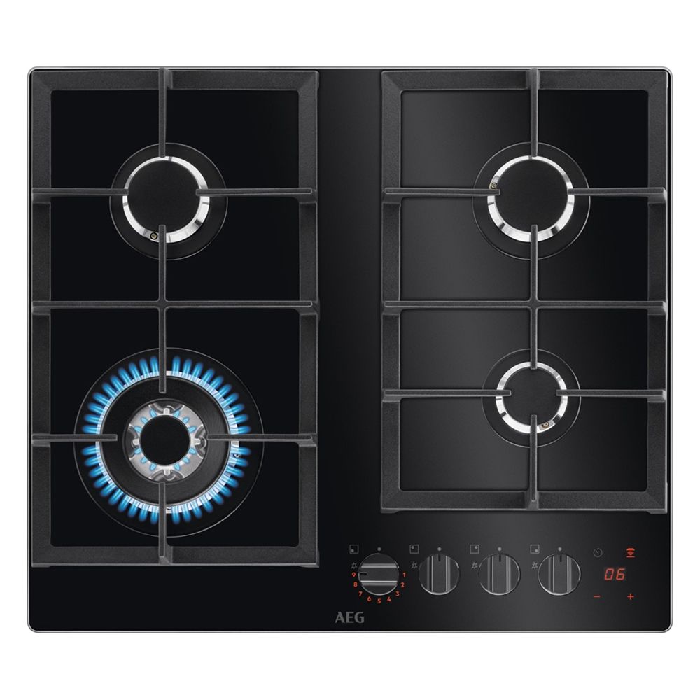 AEG HKB64450NB Gas Hob on Glass 60cm Flamelight 4 Burner in Black