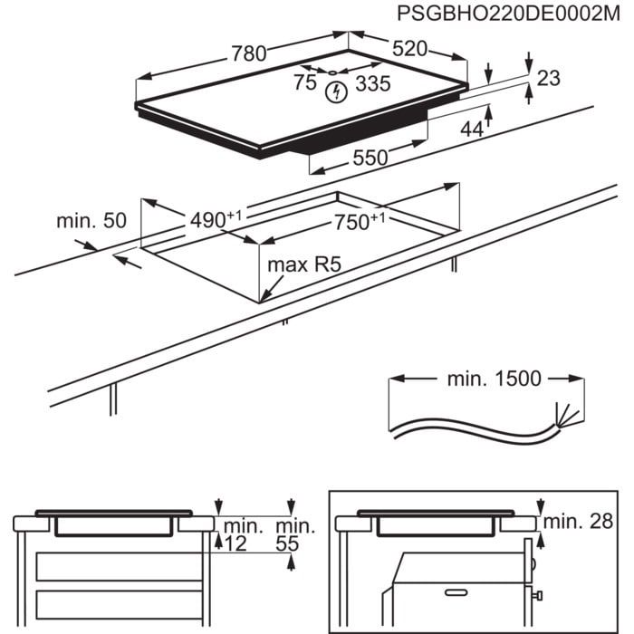 AEG IKE85751FB Induction Hob 5 Zone 78cm Multibridge