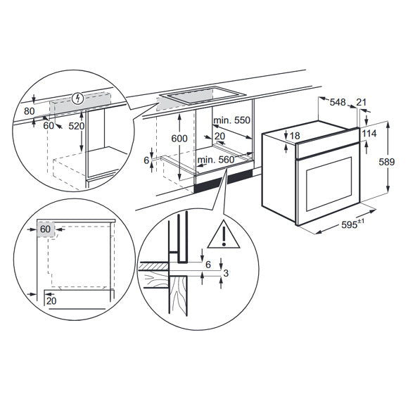 Zanussi ZOPNX6X2 Single Oven Electric Built In Stainless Steel GRADE A