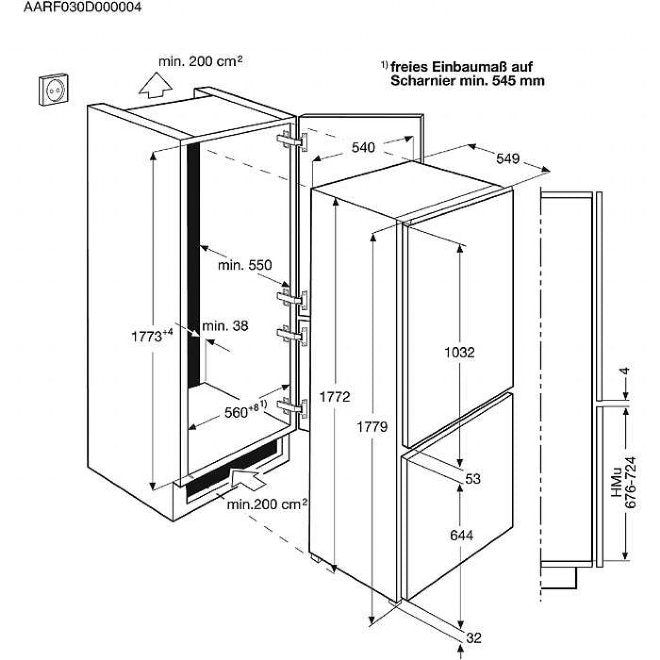 AEG SCE8181VTS Fridge Freezer Fully Integrated 70:30 Frost Free GRADE A